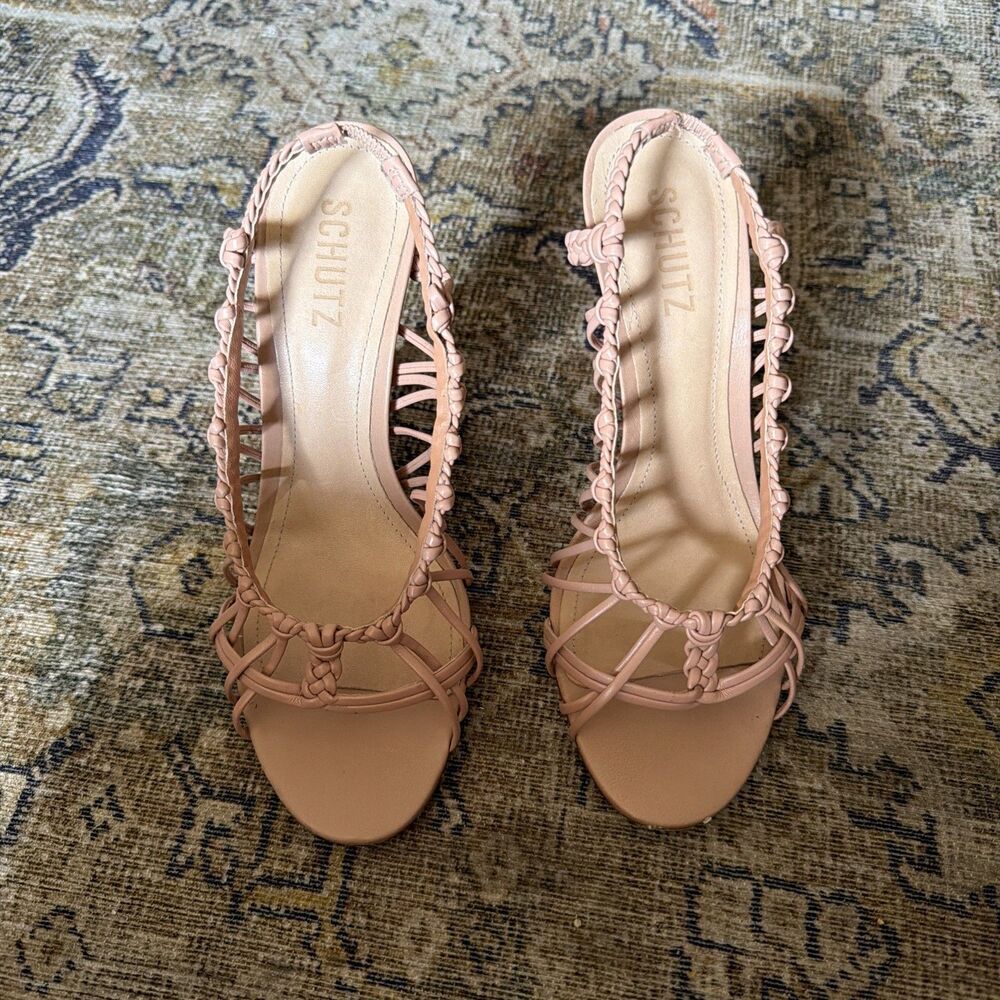 Schutz Jinny Nude Heels Size 8.5 Leather Upper Open Toe